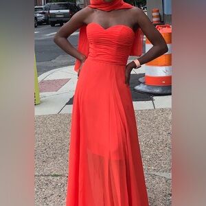 Elegant Orange Strapless Evening Gown